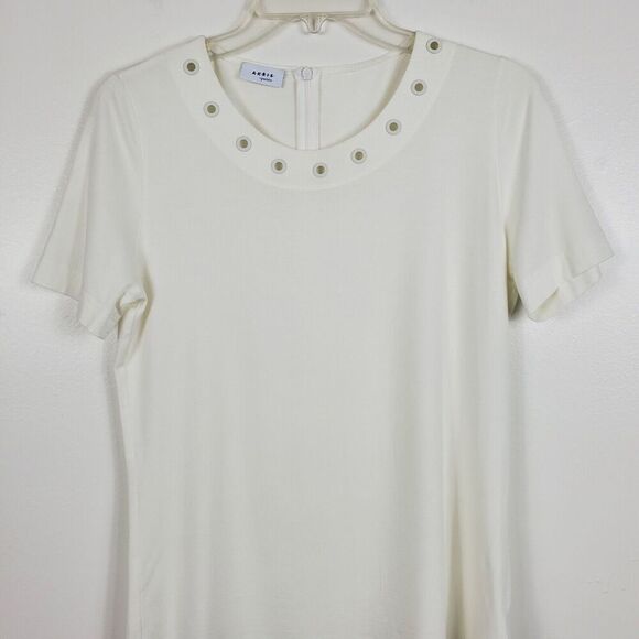 Akris Punto Grommet Modal Top Zip Back Short Sleeve Eyelet Designer White Sz 10 - Picture 3 of 10